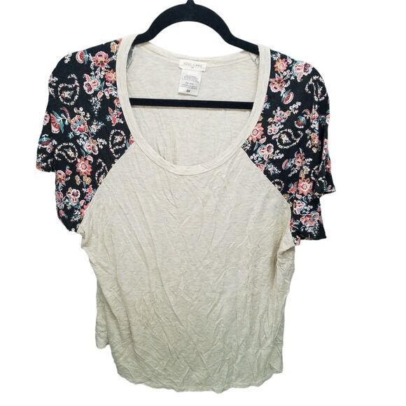 Soul Cake Womens Sz 2X Ivory Floral Cap Sleeve Blouse - Picture 1 of 9